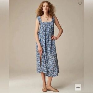 J Crew Cotton Voile Ruffle-Trim Shift Dress Cobalt Floral